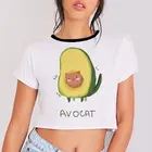 Футболка женская короткая с милым принтом авокадо, с надписью AVOCAT, лето