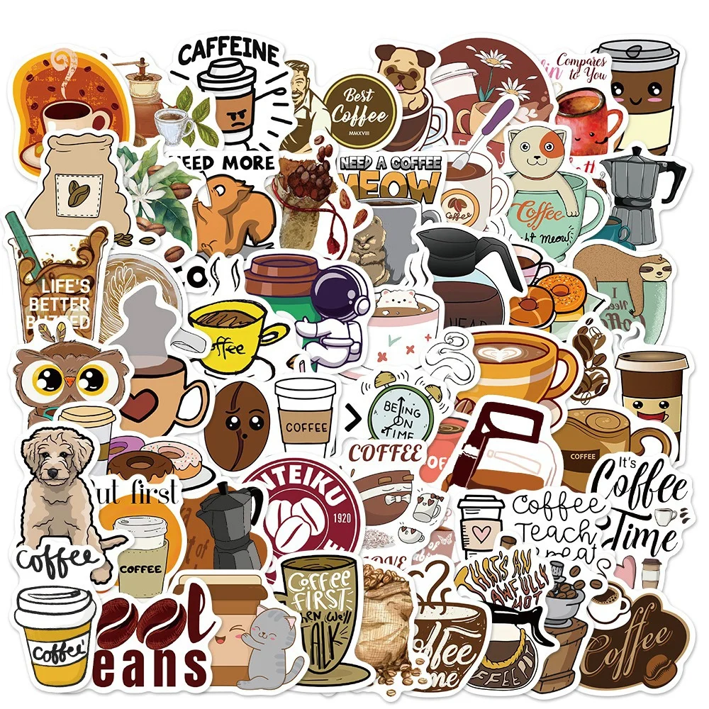 

10/30/50PCS Cartoon Coffee Drink Graffiti Stickers Decorative Luggage Laptop Refrigerator Skateboard Stickers Wholesale