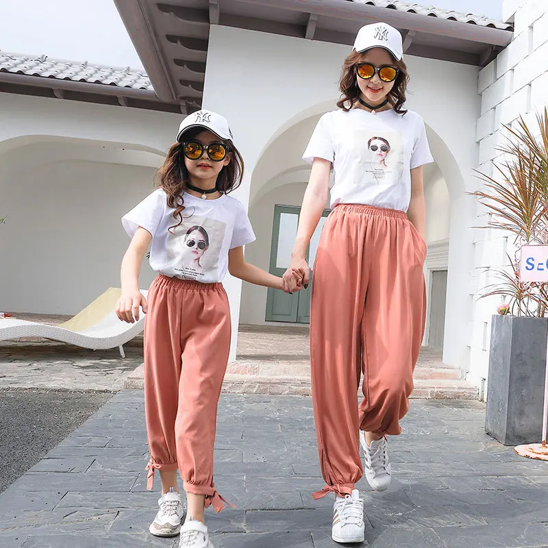 100% хлопковая семейная одинаковая рубашка + штаны комплекты одежды для девочек