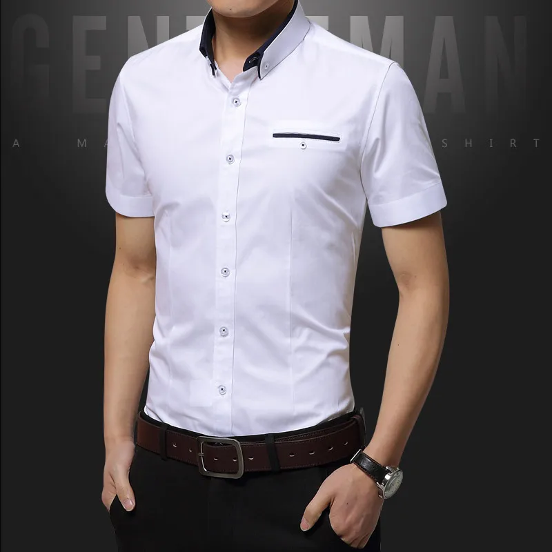 

Men Short Sleeve Shirts Slim Fit Mens Clothing Business Formal Social Dress Shirts 2023 Summer White Shirts For Man