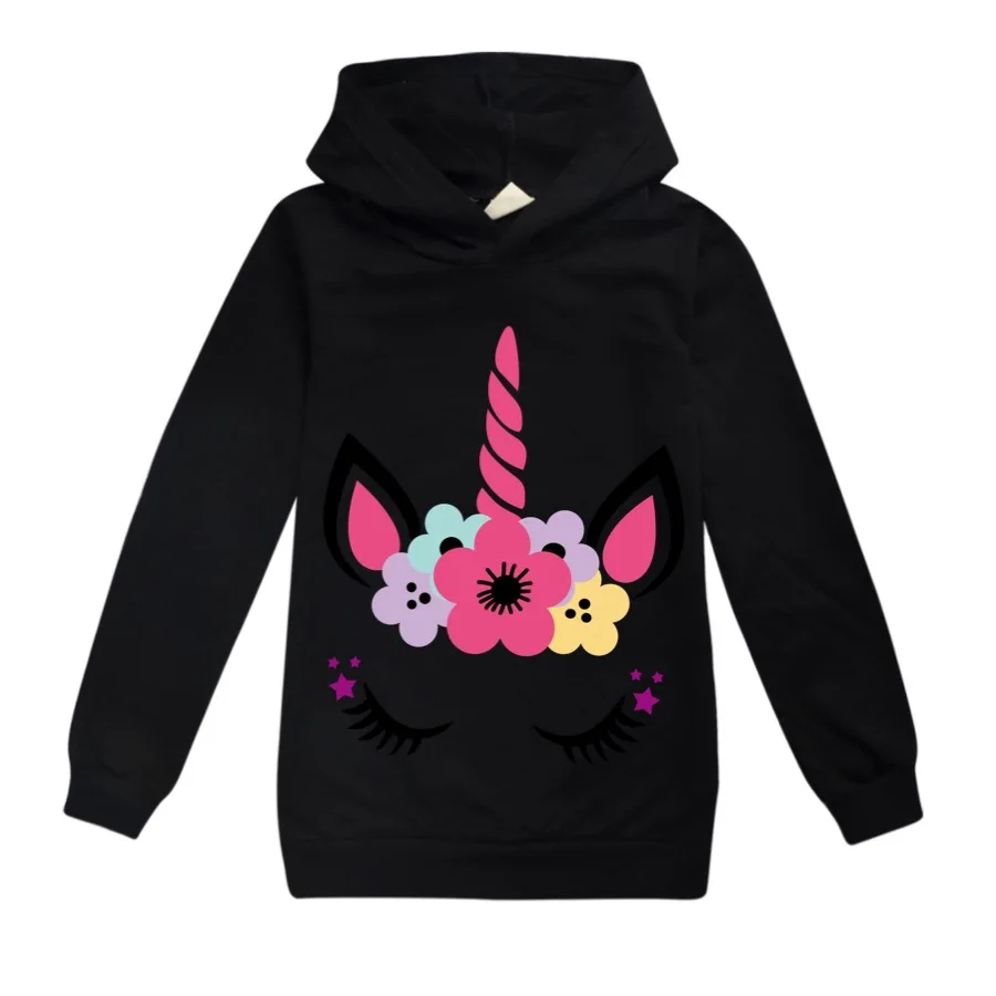Толстовки с единорогом детские толстовки модная футболка капюшоном для девочек