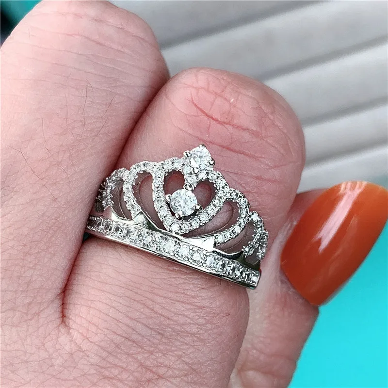 Choucong сердце Корона кольцо 5A циркон камень 925 пробы серебро обещания обручальное кольца для женщин палец ювелирные изделия