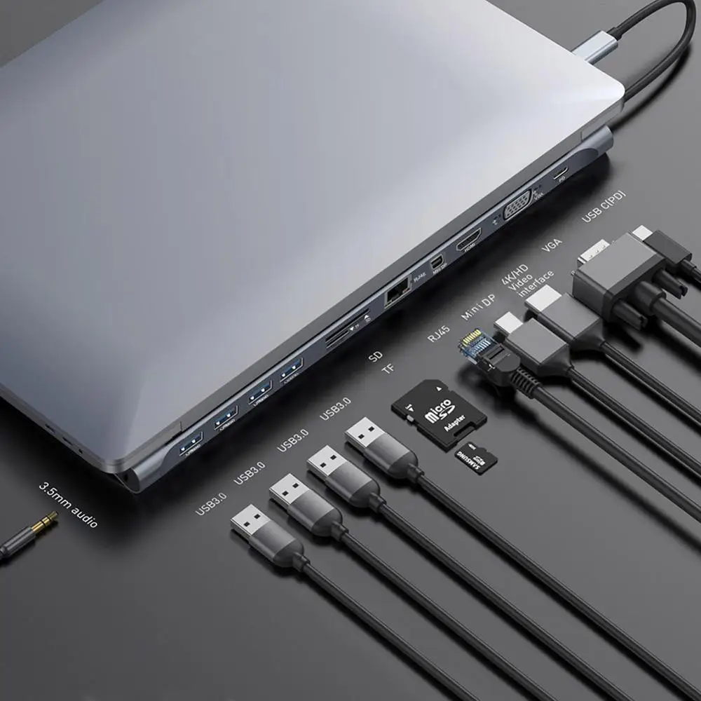12 в 1 USB C до 3 0 USB-C HDMI RJ45 LAN VGA PD DP стерео Micro SD кардридер адаптер для MacBook samsung huawei mate 10