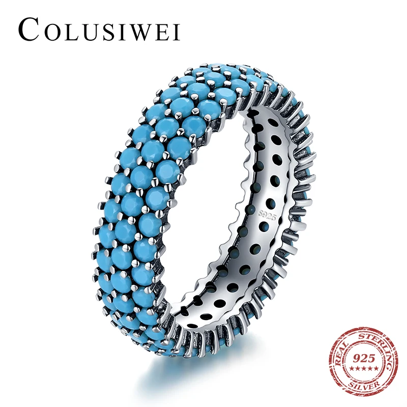 

COLUSIWEI Real 925 Sterling Silver National Style Finger Rings For Women Luxury Vintage Turquoise Fine Jewelry Anniversary Gift