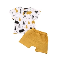 pudcoco fast shipping 0 4years summer toddler baby boy clothing short sleeve printed t shirt top solid cotton pant 2pcs outfit