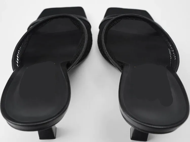 

Slippers Casual Med Shoes Woman 2021 Beige Heeled Sandals Square Toe Pantofle Female Mule Luxury Black High New Thin Mules Scand