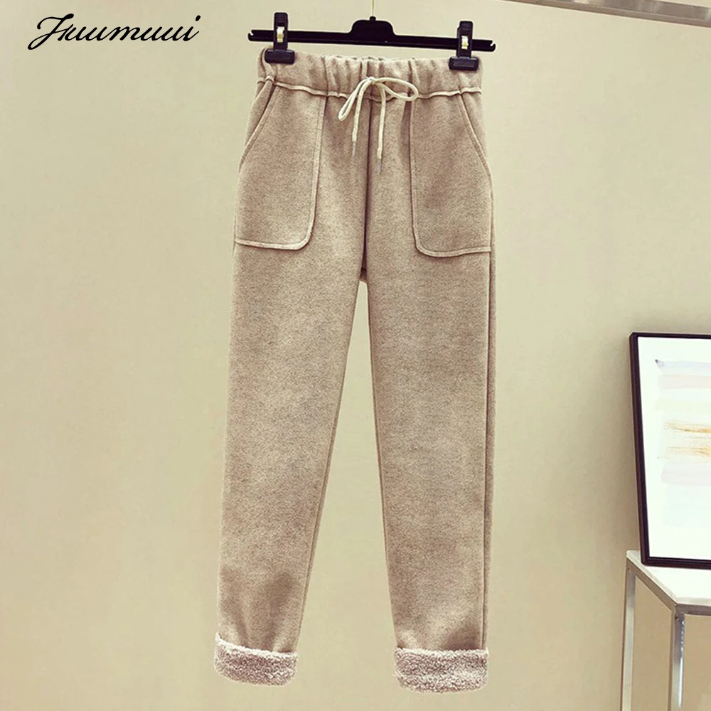 Женские зимние утепленные брюки карандаш 2019 модные теплые шерстяные свободные