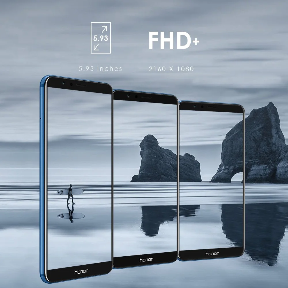 Мобильный телефон Honor 7X Face ID, 5,93 дюймов, 2160*1080 P, 4 гб, 64 гб, четыре ядра, две тыловые камеры, 3340 мач, смартфон с отпечатком пальца