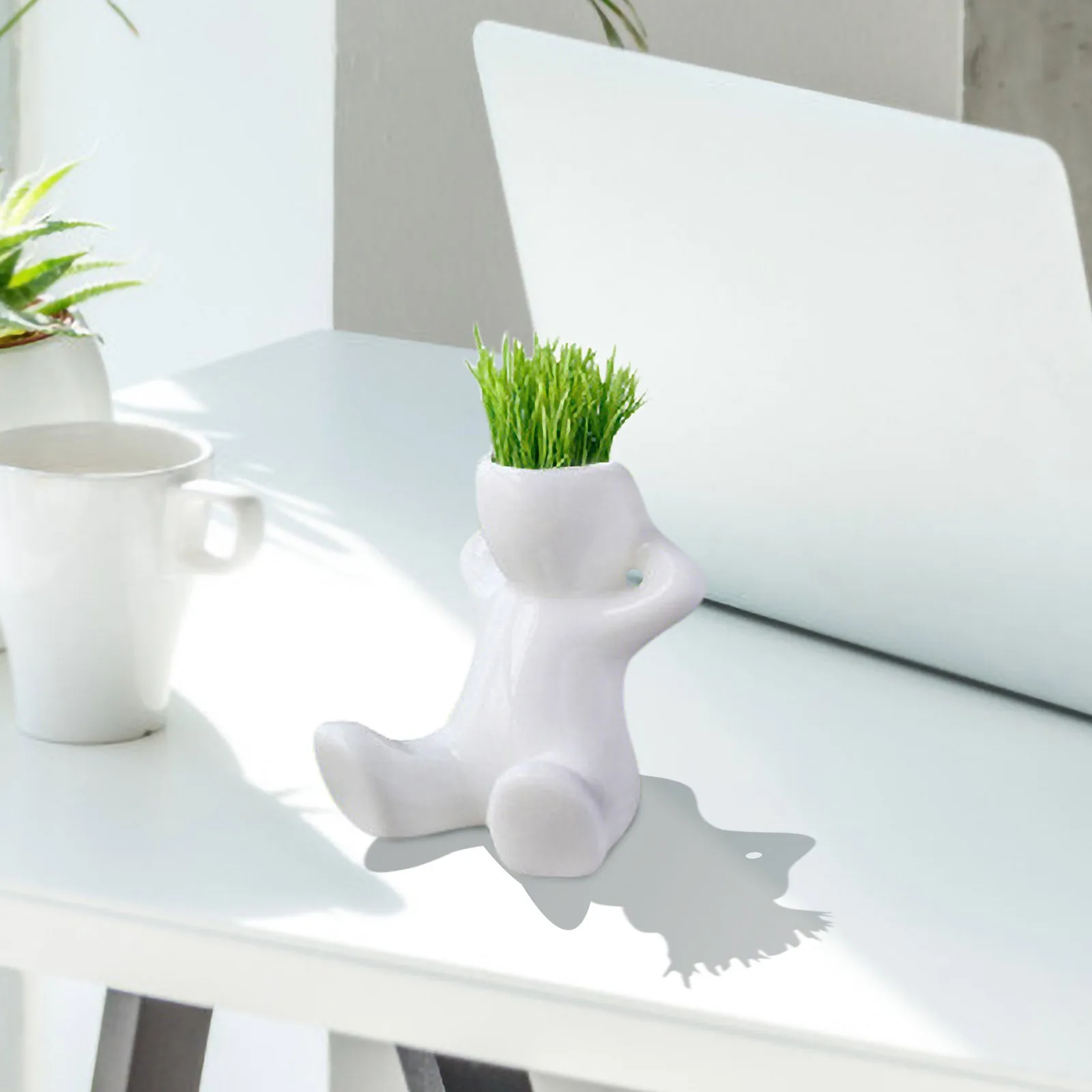 Семейная голова бонсай трава волосы белое керамическое растение сад кукла на