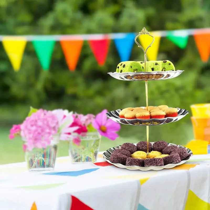 Fruit Plates 3-Tier Stainless Steel Cake Wedding Stand Fruits Desserts Candy Cheese Tableware Display for Home Pa | Дом и сад