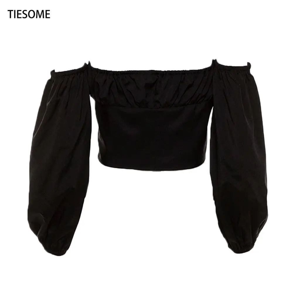 Женский укороченный топ с открытыми плечами длинным рукавом|Футболки| |