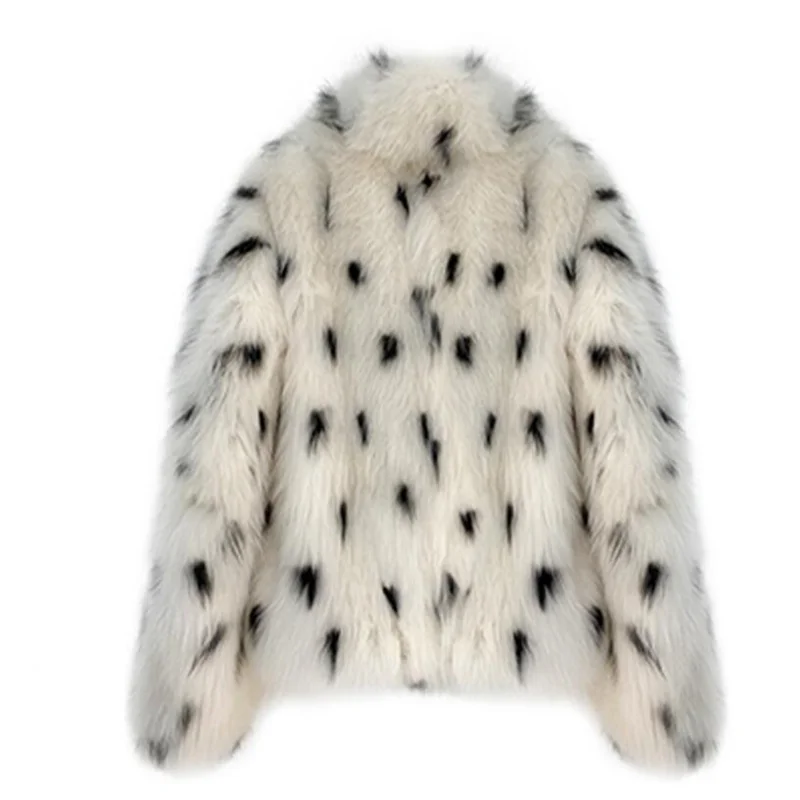 Women's faux fox fur coat winter new style young short clothes loose leopard fashion plush white manteau femme куртка женская