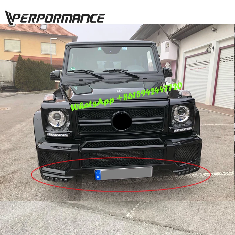 W463 передняя губа для B style g63 сплиттер G63/G65 PU материал со светодиодными лампами с