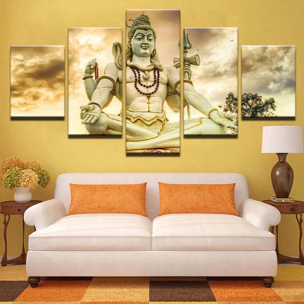 

5 Pieces Wall Art Canvas Painting Character Poster Buddha Statue Modern Home Decoration For Modular Living Room Pictures