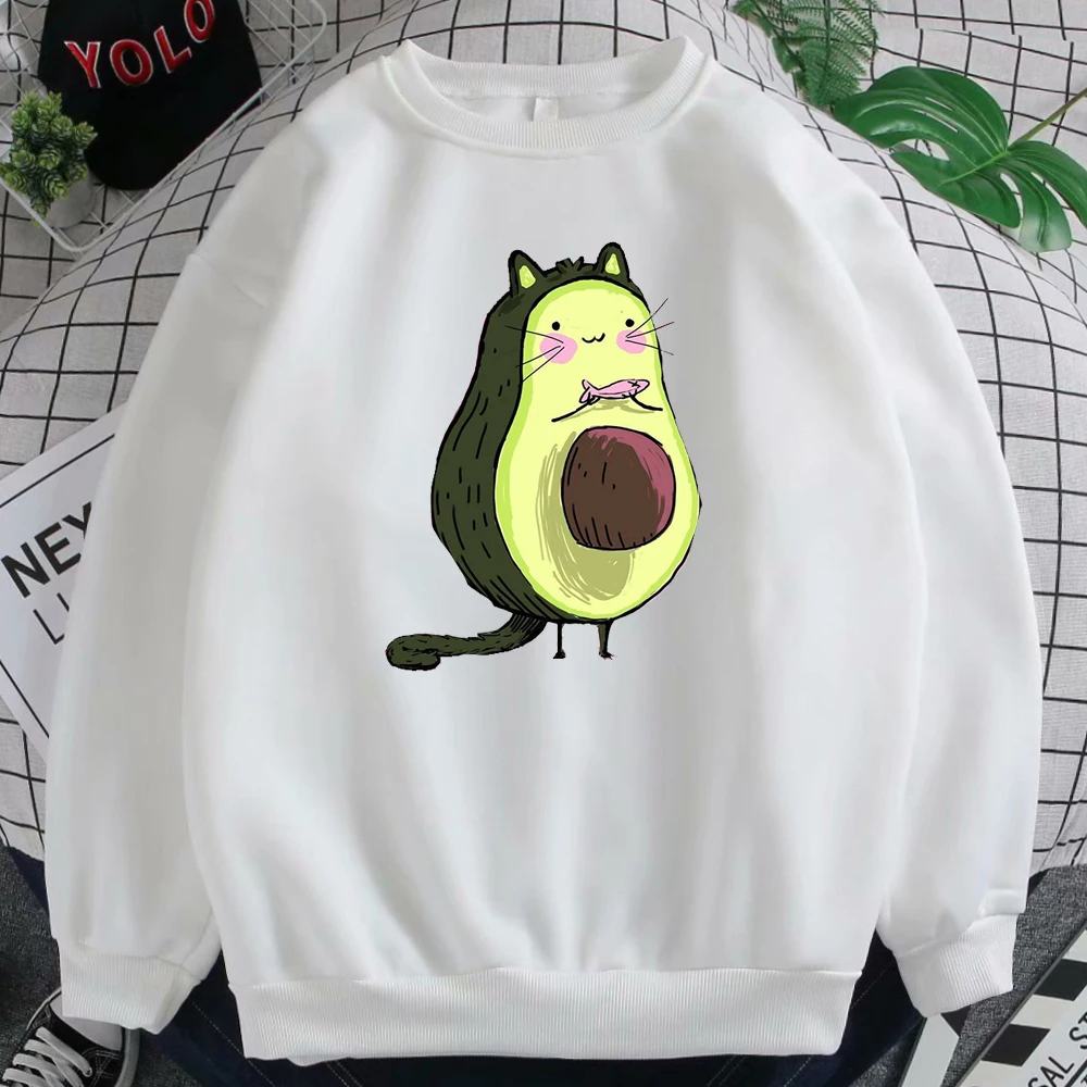 

Cute Avocado And Small Fish O-Neck Sweatshirt Female Fleece Punk Hoodie With Hood Women'S Fashion Streetwear Hoody For Women