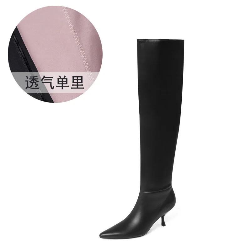 

leather heels, high heel Ins pile up stitching, pointed thin boots, boots