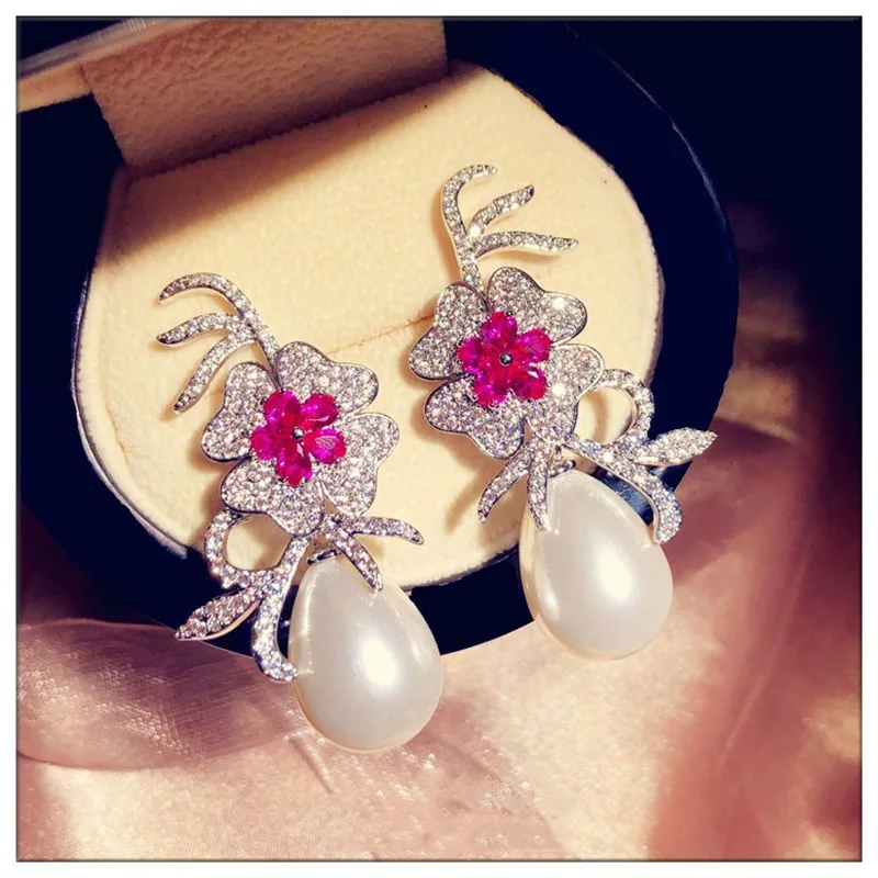 S925 Серебряные Винтажные серьги-подвески для женщин цветок Кубический Цирконий