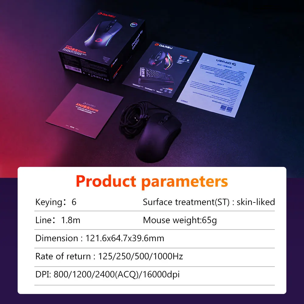

Dareu A960, 65g, RGB- PMW3389, 16000 DPI, 50 , KB24