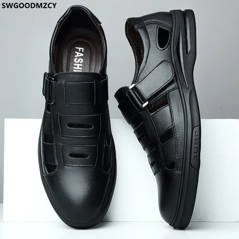 Сандалии мужские кожаные повседневные пляжные босоножки для офиса модная обувь