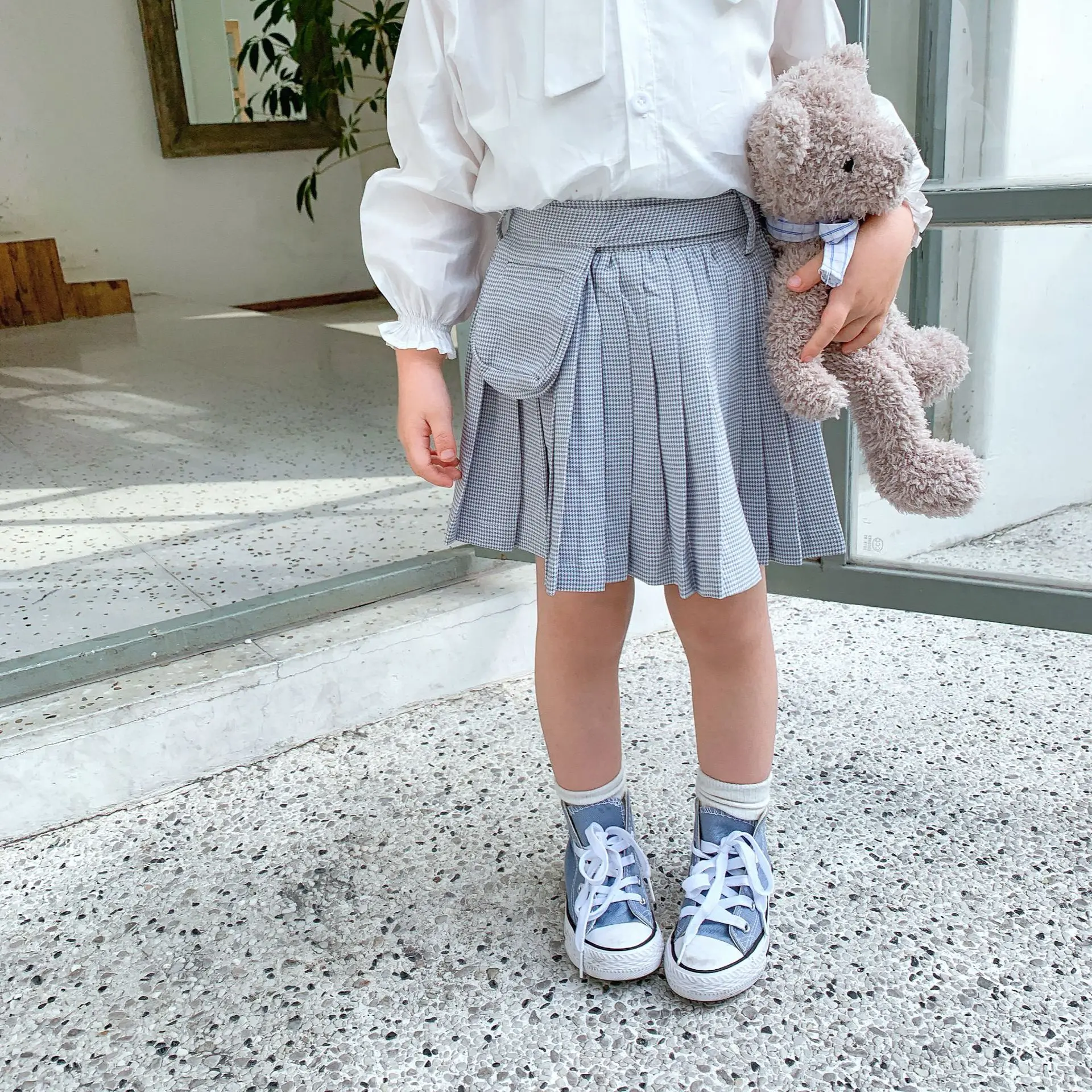 Весна лето 2020 г. милая клетчатая плиссированная юбка с карманами для девочек