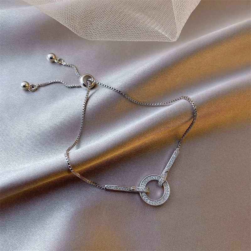 Круглый браслет с подвеской блестящий кристалл корейский стиль для женщин