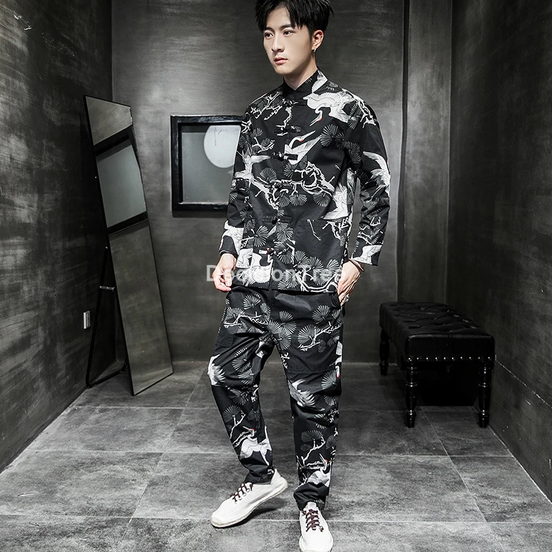 2021 китайский для мужчин и рисунком кунг-фу набор костюм Китайский Тай + Штаны