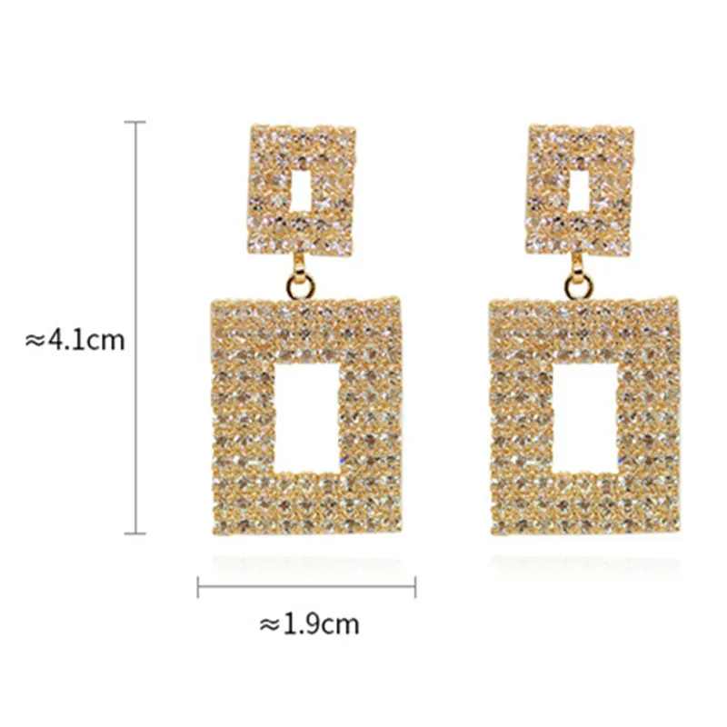 

Fashion Korean Earrings Shining Crystal Drop Earrings Gold Silver Square Rhinestone Dangle Earring for Women Party Jewelry