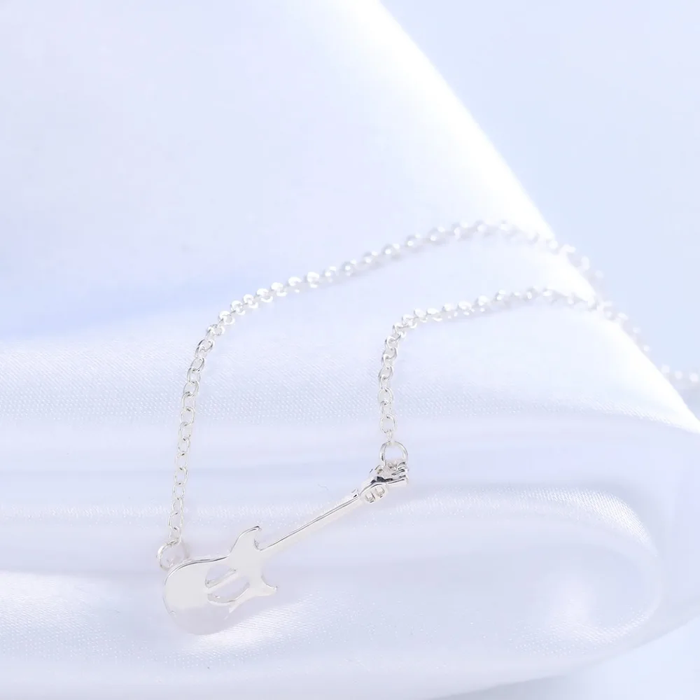 Панк музыка гитара кулон ожерелья для женщин Золотая Мода лазерное ожерелье и