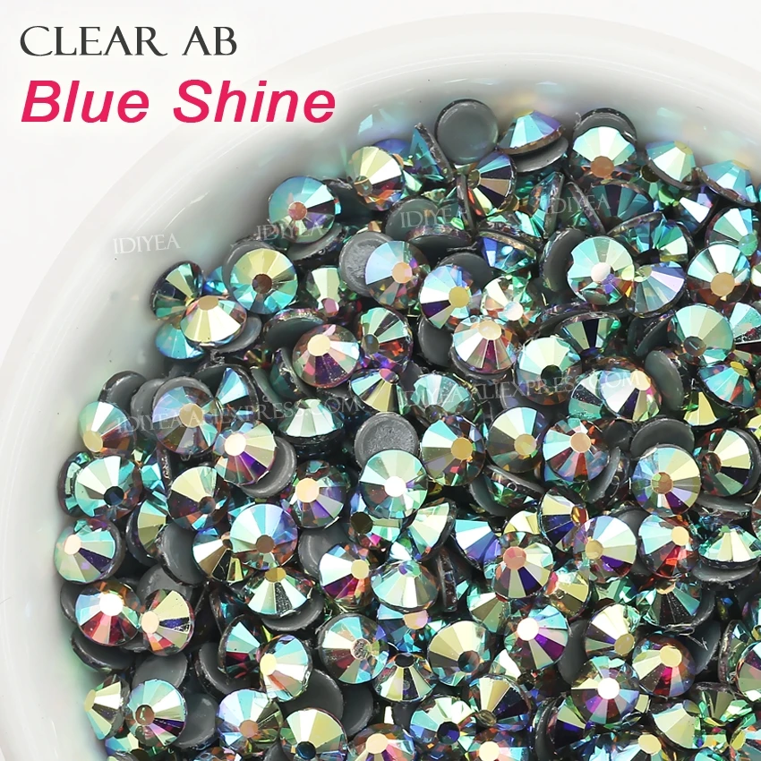 Прозрачные блестки AB Blue Shine Горячая фиксация с плоской спинкой из горного