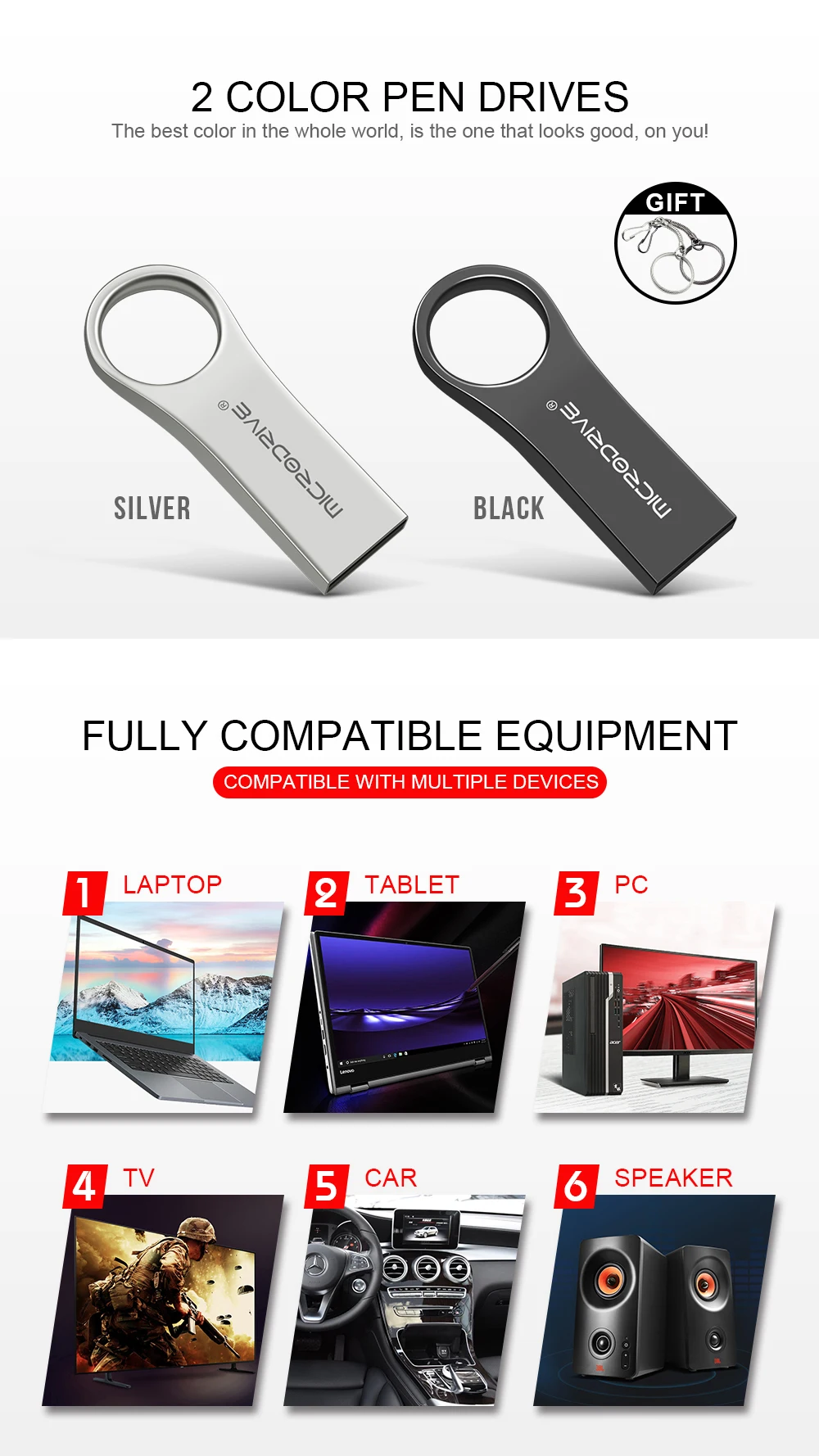 Водонепроницаемый usb флеш-накопитель 4 GB/8 GB/16 GB/32 GB/64 GB металлическая карта pendrive Memory Stick накопители u-диск с кольцом для ключей