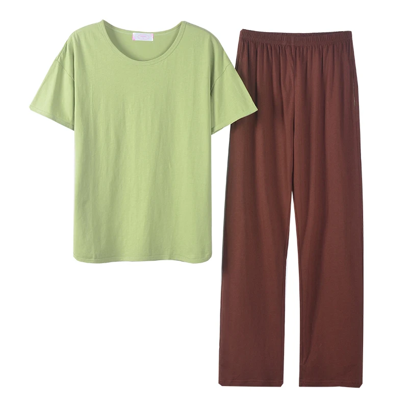 

BZEL Cotton Round Neck Pajamas For Women High Quality Solid Homewear Short Sleeve Long Pants Pijama Set Elegant Simple Nightwear