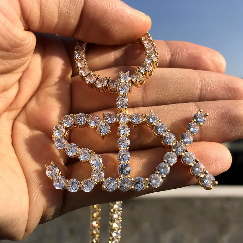 

Hip hop trend rap hip hop zircon mosaic letter personalized pendant simple creative trendsetter Necklace