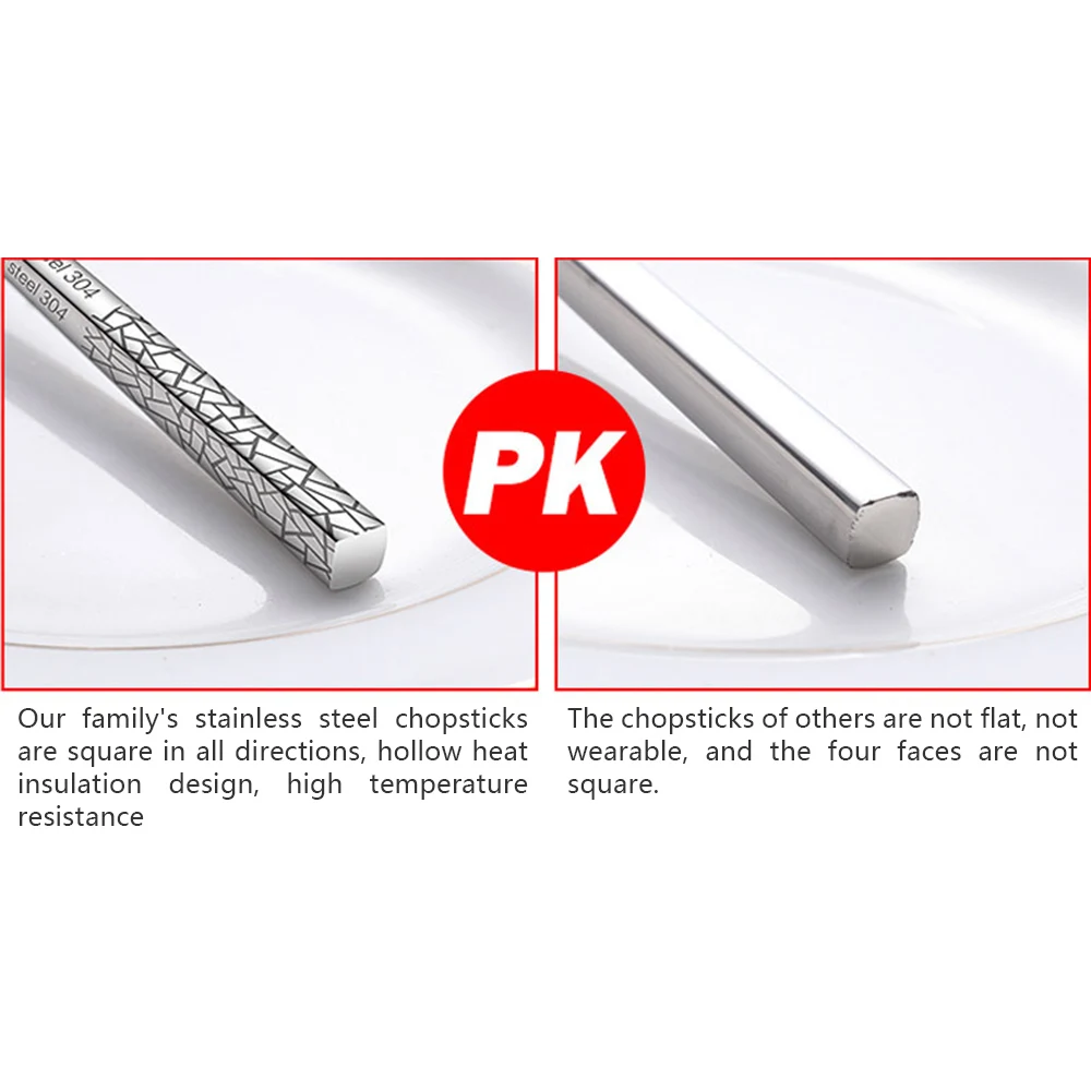 Высокое качество 304 палочки для еды из нержавеющей стали квадратные лазерные