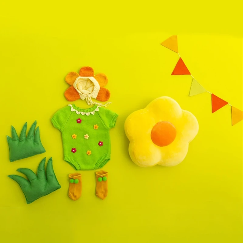 

3/7 Pcs Baby Cotton Hat Romper Socks Set Infants Photo Shooting Clothing Newborn Photography Props Outfit