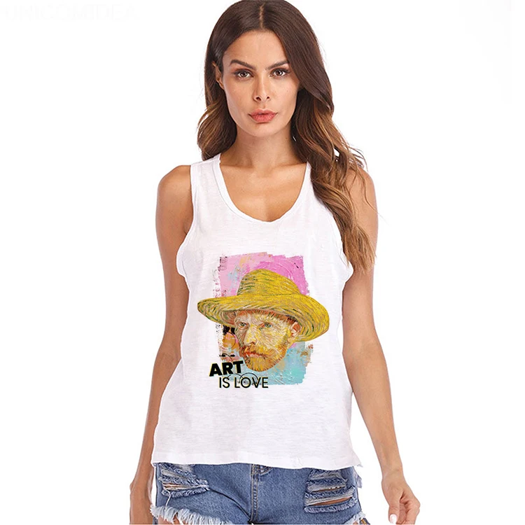 2020 новые женские белые топы с бретельками имитацией ван печать Ван Гога забавная