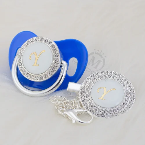 LY-6-1 6-18M MIYOCAR Золото Rhinestone имя инициалы Письмо Y Элегантный Серебряный bling соска и пустышка Клип BPA бесплатно пустышка bling SGS пройти LY-1 - Цвет: LY-6-1 6-18M