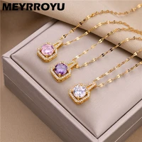meyrroyu stainless steel new romantic 3 color full crystal cube pendant necklace for women 2021 trend party gift fashion jewelry