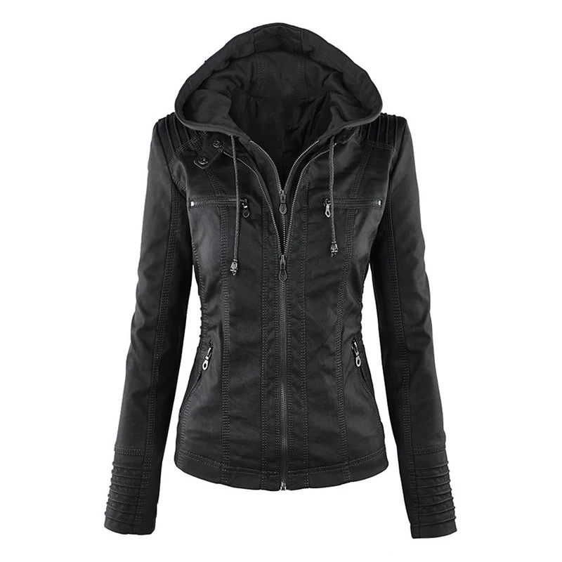 

2021 New Women Autumn Winter Faux Soft Leather Jackets Coats Lady Black PU Zipper Epaule Motorcycle Streetwear leather jackets