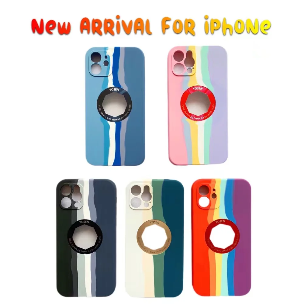 

Rainbow Liquid Silicone Visible Logo Phone Case for iPhone 11 Pro X XR 7 8 13 12 Pro Max Candy Colors Soft Protection Back Cover