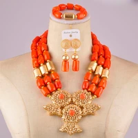 nice looking nigreian orange coral beads necklace african wedding coral necklace jewelry set c21 24 04
