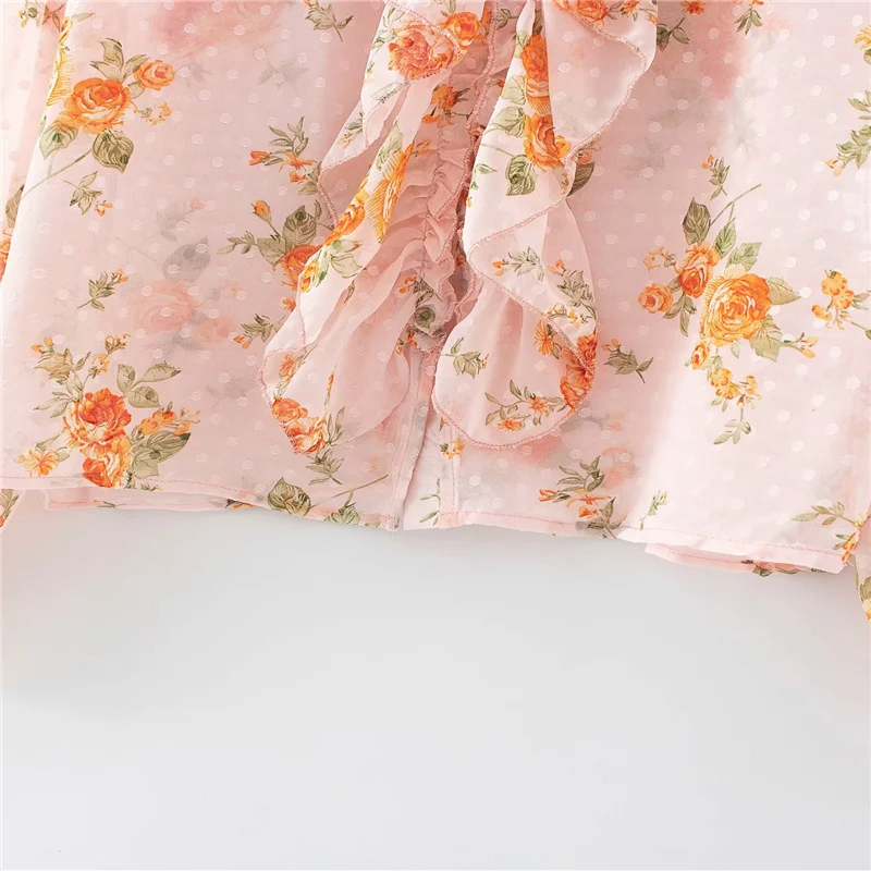 

Sweet Girls Ruffle Sleeve Shirt 2021 Summer Fashion Ladies Office Women V Neck Floral Fresh Chiffon Shirt Top