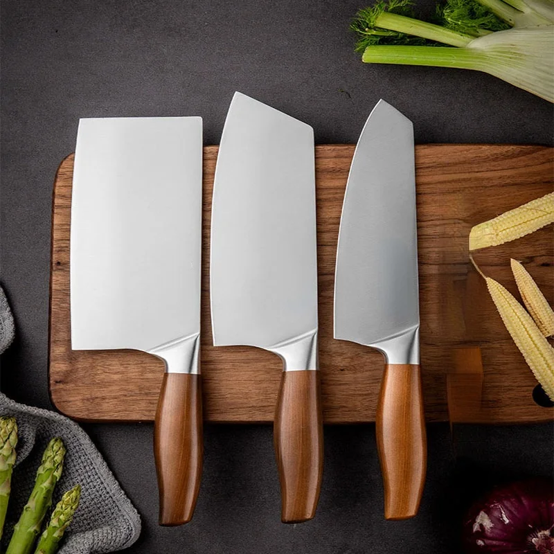 

Cleaver Meat Knives Stainless Steel Chopping Kitchen Knives Cutting Pork Bone Wood Handle Knife with Gife