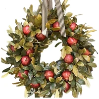 pomegranate wreath artificial leaves handmade bow fall front door farmhouse decoration