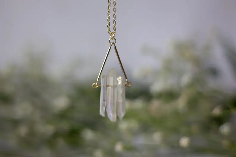 Треугольное тройное хрустальное ожерелье/ангельская аура кварц/Однокристальное