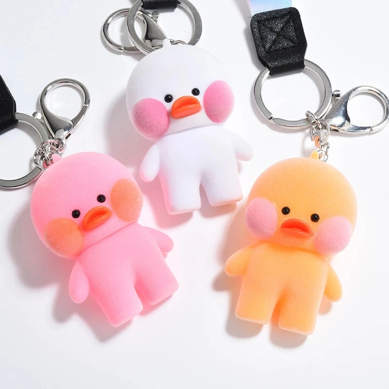 

2021 New Flocking Doduo Duck Keychains Cute Doll Bag Accessories Key Chain Feminine Girlish Couple's Key Ring Fun Gift