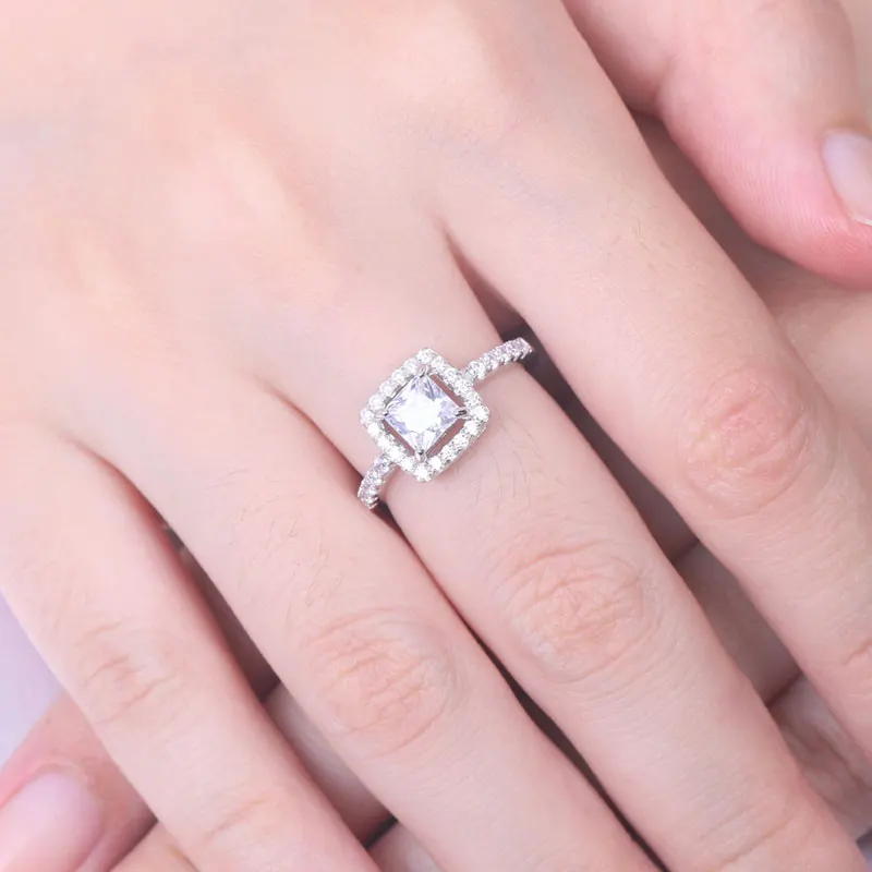 

COLORFISH 100% Real 925 Sterling Silver 5mm Cubic Zirconia Engagement Rings For Women Princess Shape Trendy Jewelry Couples Gift
