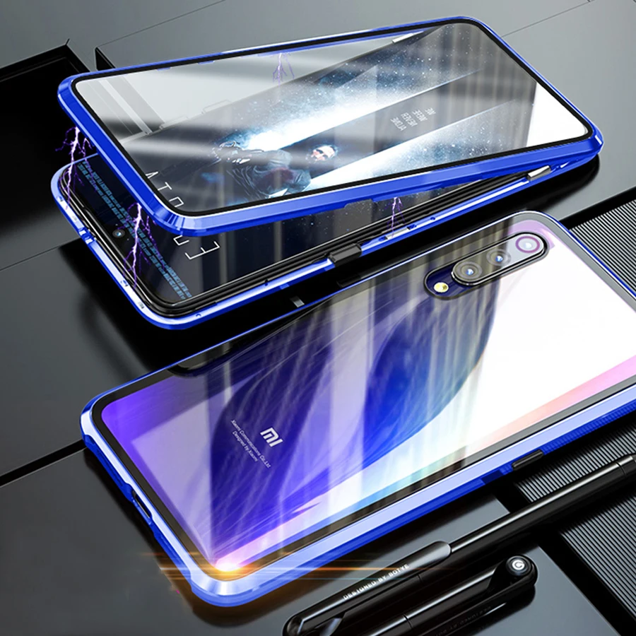 Синий Красный mi K20 7A Note 8 7 Pro роскошный Магнитный чехол для Xiaomi mi Cc9 Cc9e 9t Pro Cc 9 Se 8 128gb Global двойное стекло 360 Полное покрытие - Цвет: Синий
