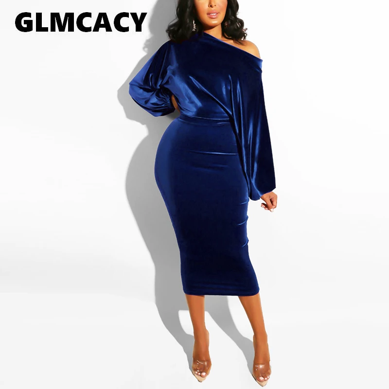 Женское бархатное платье средней длины с длинным рукавом элегантное для клуба