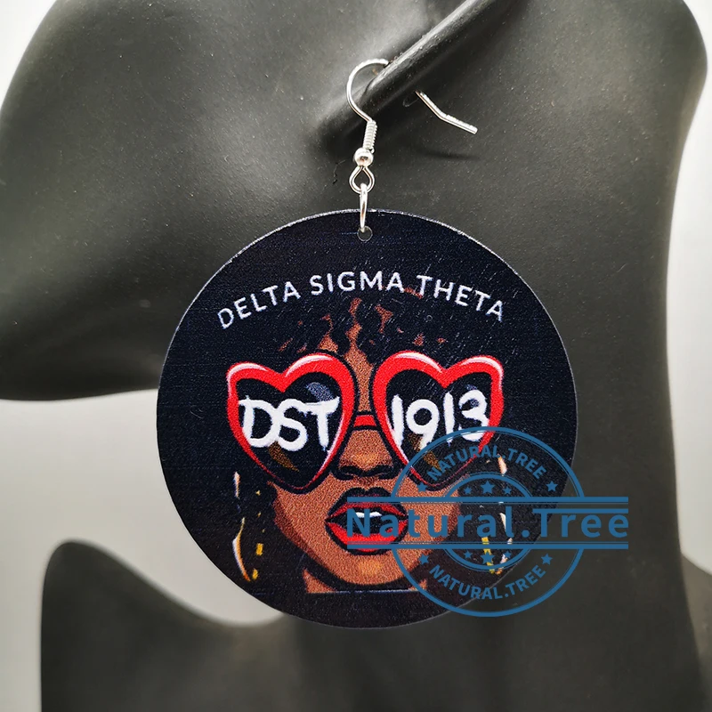 Бесплатная доставка! Деревянные серьги Delta Sigma Theta|Серьги-кольца| |