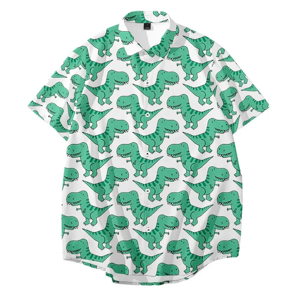 

Plus Size XXS-6XL Men's Hawaiian Shirt Summer New Male Fashion Casual Green Dinosaur Printing Short Sleeve Shirt Clothes